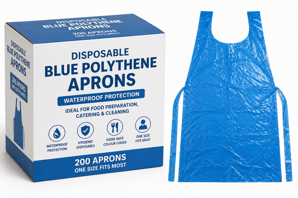 Disposable Polythene Aprons Blue – Box of 200